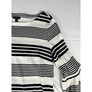 Talbots Petite Black & White Striped 3/4 Bell Sleeve Boat‎ Neck Top MP